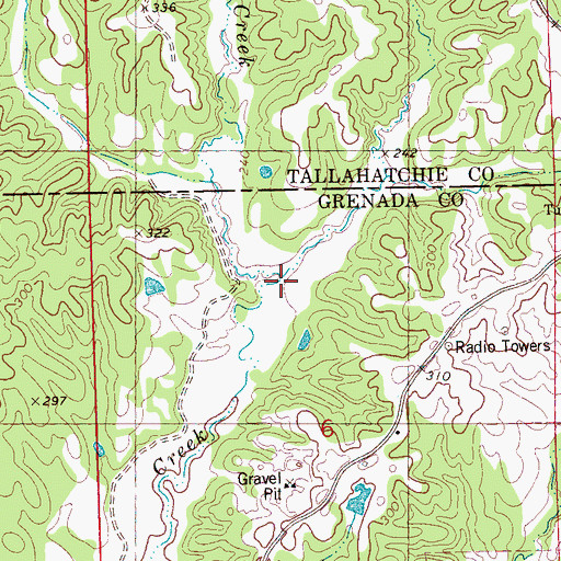 Topographic Map of Lawrence Creek, MS