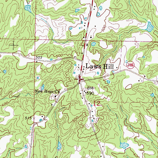 Topographic Map of Laws Hill, MS