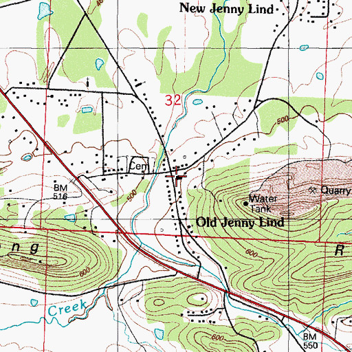 Topographic Map of Jenny Lind Baptist Church, AR