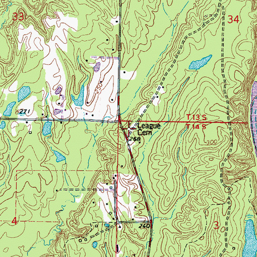 Topographic Map of League Chapel, MS