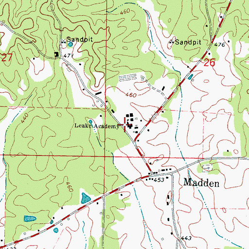 Topographic Map of Leake Academy, MS