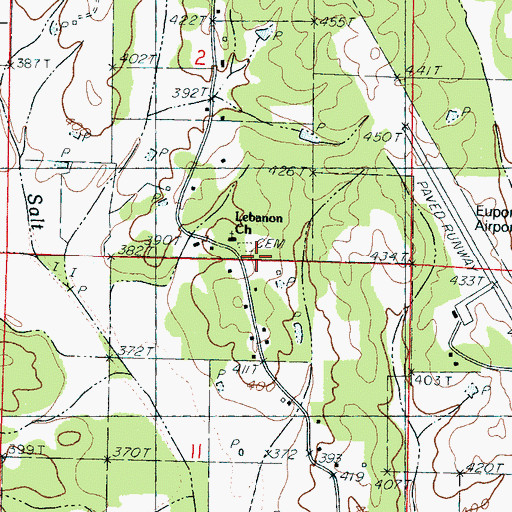 Topographic Map of Lebanon Cemetery, MS