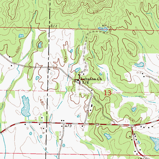 Topographic Map of Lebanon Church, MS