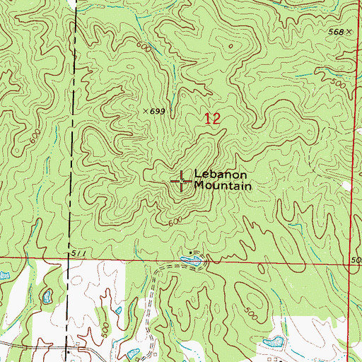 Topographic Map of Lebanon Mountain, MS