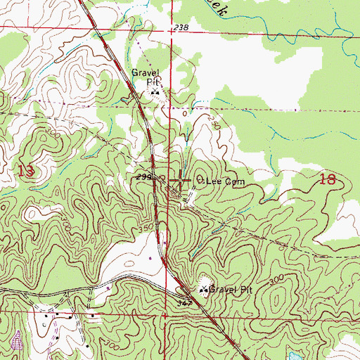 Topographic Map of Lee Cemetery, MS