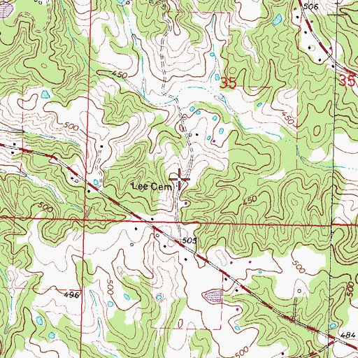 Topographic Map of Lee Cemetery, MS