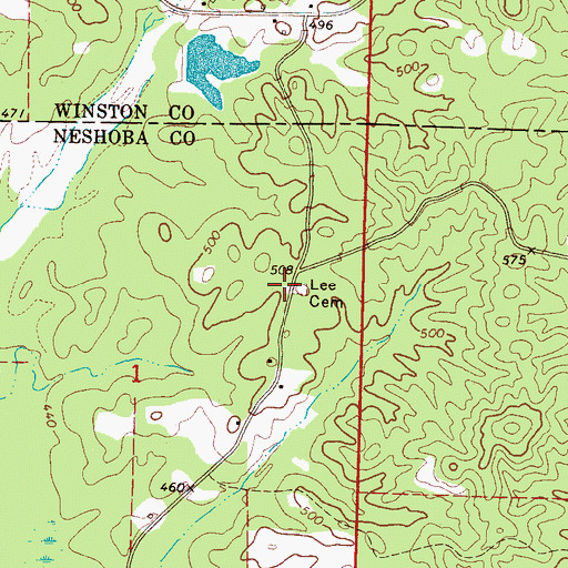 Topographic Map of Lee Cemetery, MS
