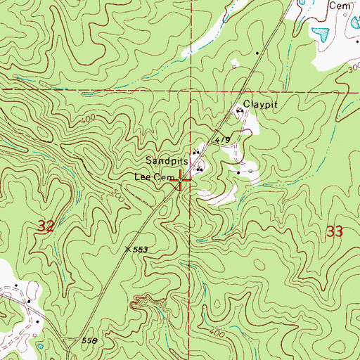 Topographic Map of Lee Cemetery, MS