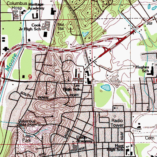 Topographic Map of Lee High School, MS