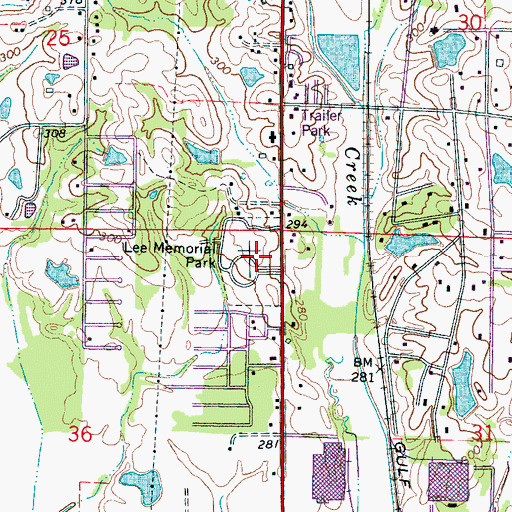 Topographic Map of Lee Memorial Park, MS