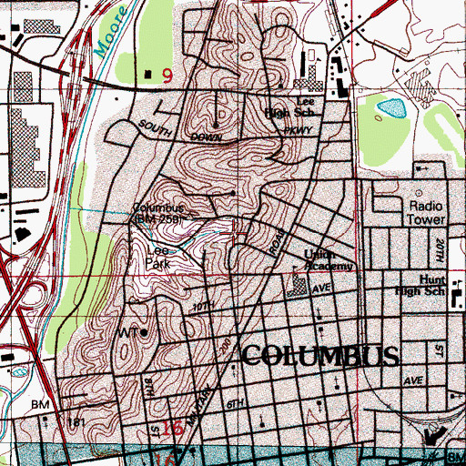 Topographic Map of Lee Park, MS