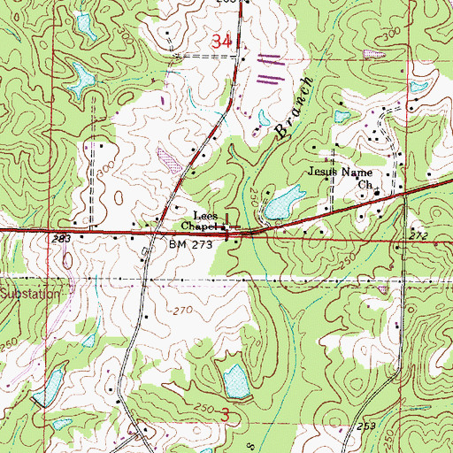 Topographic Map of Lees Chapel, MS