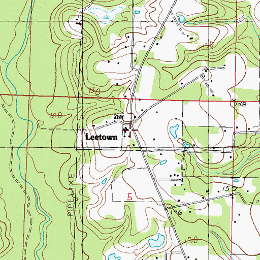 Topographic Map of Leetown School, MS