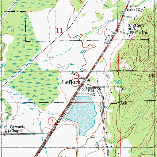 Topographic Map of Leflore, MS