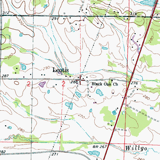 Topographic Map of Leotis, MS