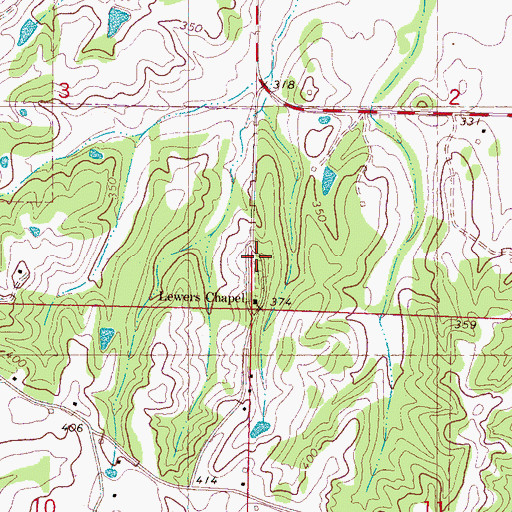 Topographic Map of Lewers Chapel Cemetery, MS