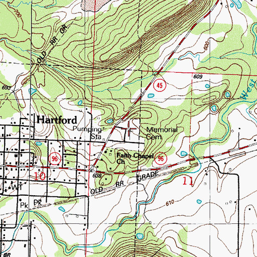 Topographic Map of Memorial Cemetery, AR