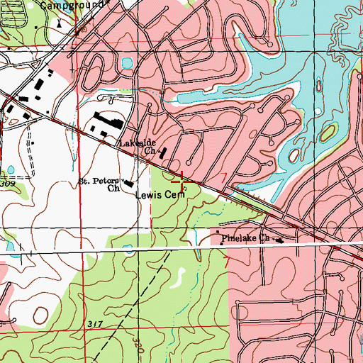 Topographic Map of Lewis Cemetery, MS