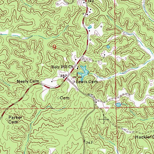 Topographic Map of Lewis Cemetery, MS