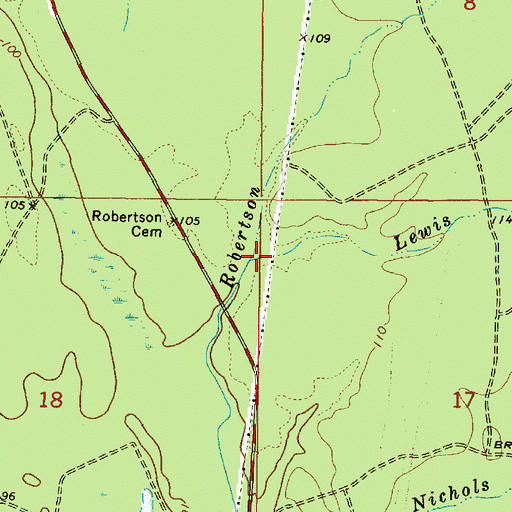 Topographic Map of Lewis Creek, MS