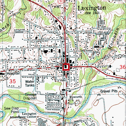 Topographic Map of Lexington, MS