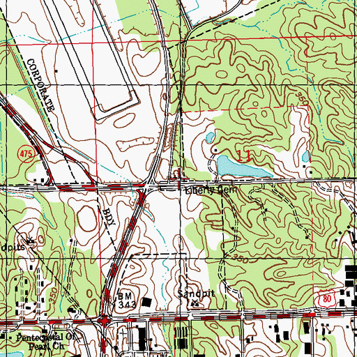 Topographic Map of Liberty Cemetery, MS