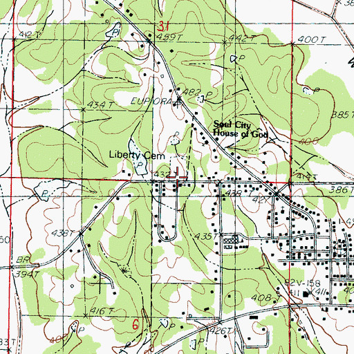 Topographic Map of Liberty Cemetery, MS