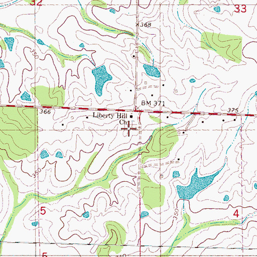 Topographic Map of Liberty Hill Cemetery, MS
