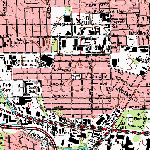 Topographic Map of Lincoln Cemetery, MS