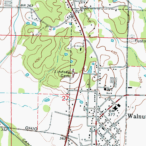 Topographic Map of Lindsey Cemetery, MS