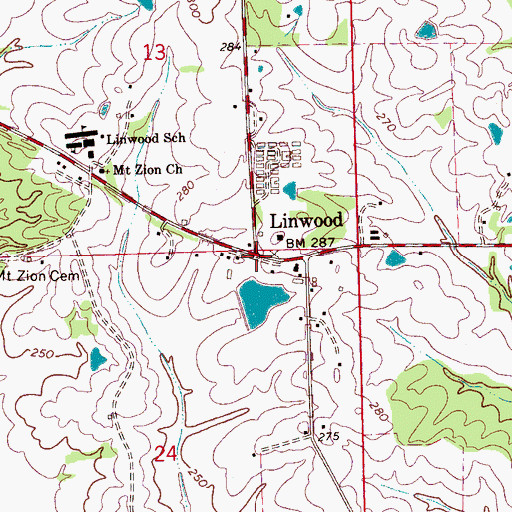 Topographic Map of Linwood, MS