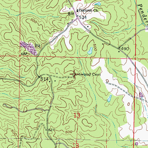 Topographic Map of Linwood Cemetery, MS