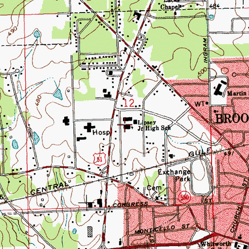 Topographic Map of Lipsey Junior High School, MS