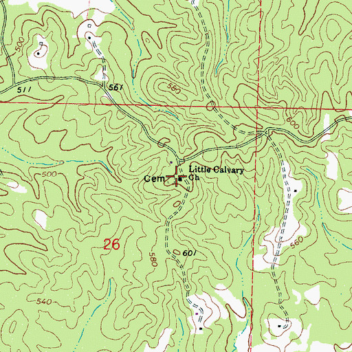 Topographic Map of Little Calvary Church, MS