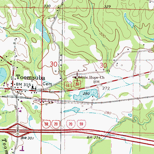 Topographic Map of Little Hope Baptist Church, MS