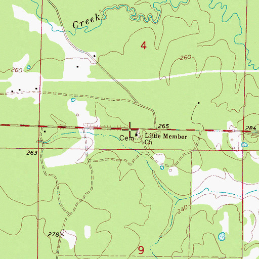 Topographic Map of Little Member Church, MS