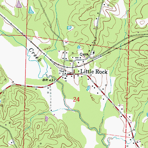 Topographic Map of Little Rock, MS