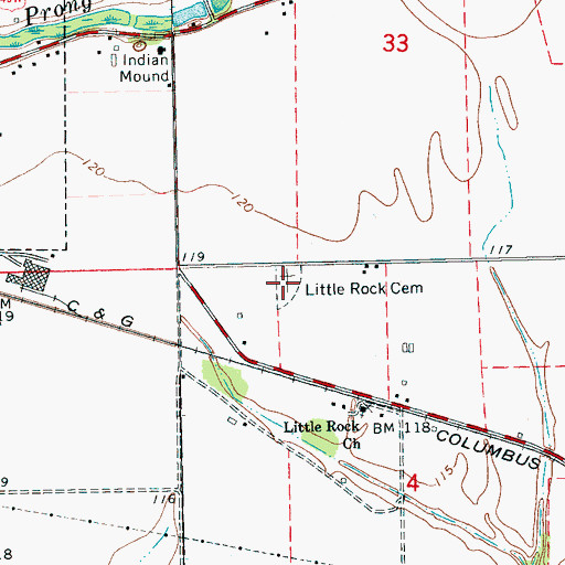 Topographic Map of Little Rock Cemetery, MS