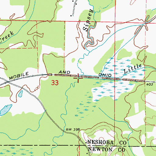 Topographic Map of Little Sipsey Creek, MS