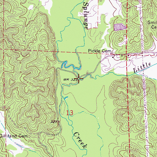 Topographic Map of Little Splunge Creek, MS