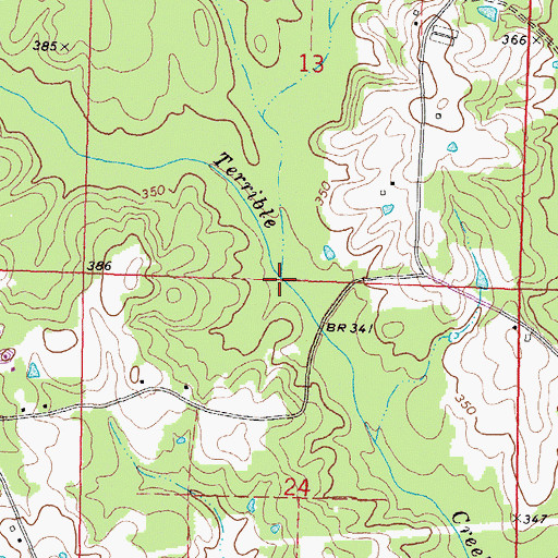 Topographic Map of Little Terrible Creek, MS