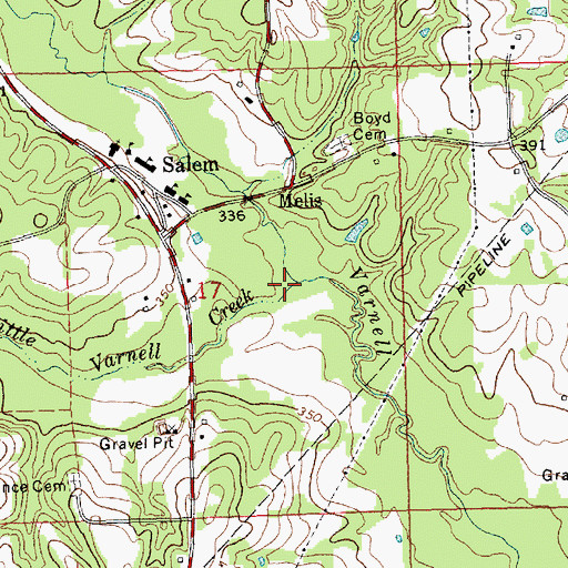 Topographic Map of Little Varnell Creek, MS