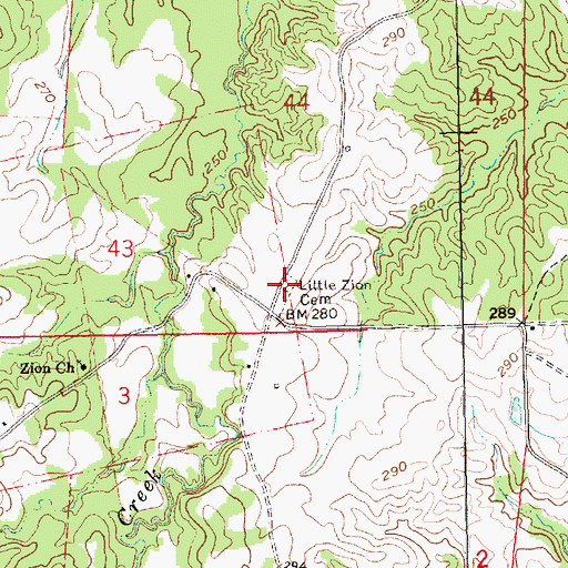 Topographic Map of Little Zion Cemetery, MS