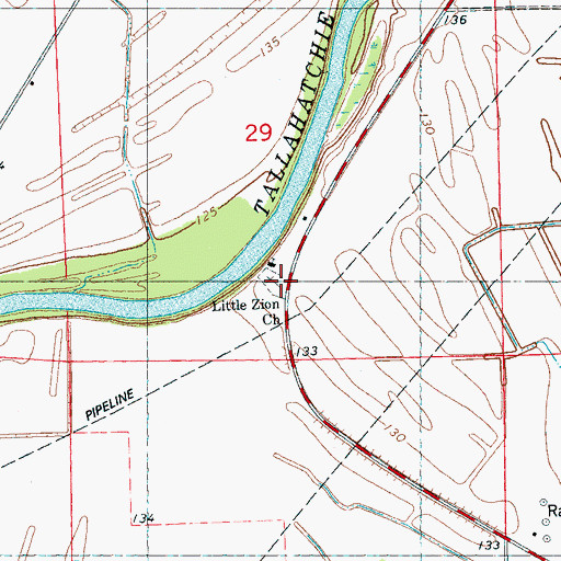 Topographic Map of Little Zion Cemetery, MS