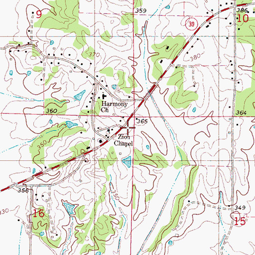 Topographic Map of Zion Chapel, MS