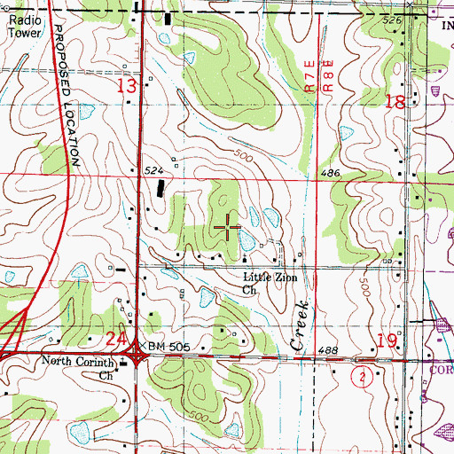 Topographic Map of Little Zion School, MS