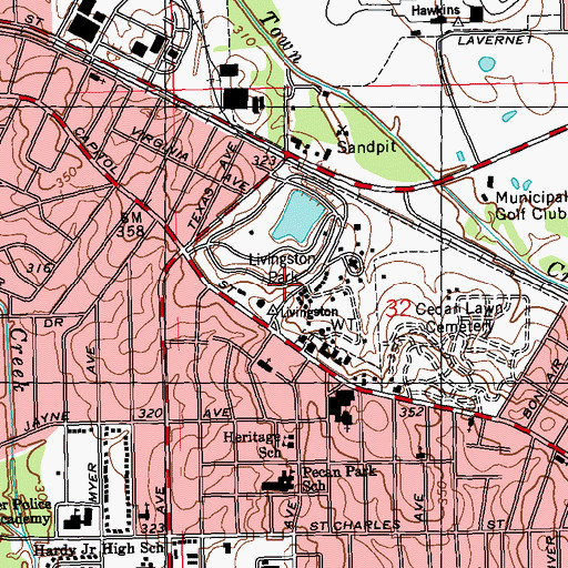 Topographic Map of Livingston Park, MS