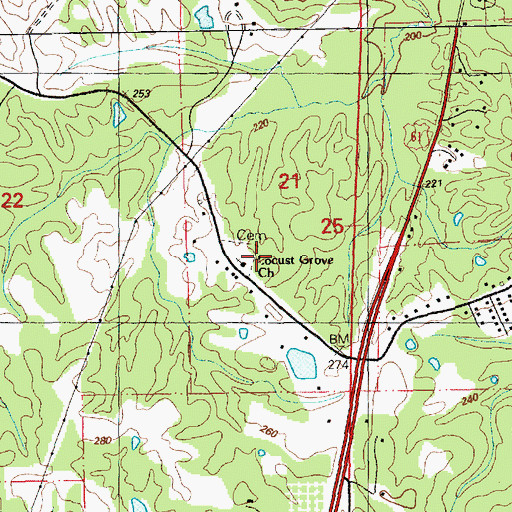 Topographic Map of Locust Grove Church, MS
