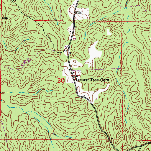 Topographic Map of Locust Tree Cemetery, MS