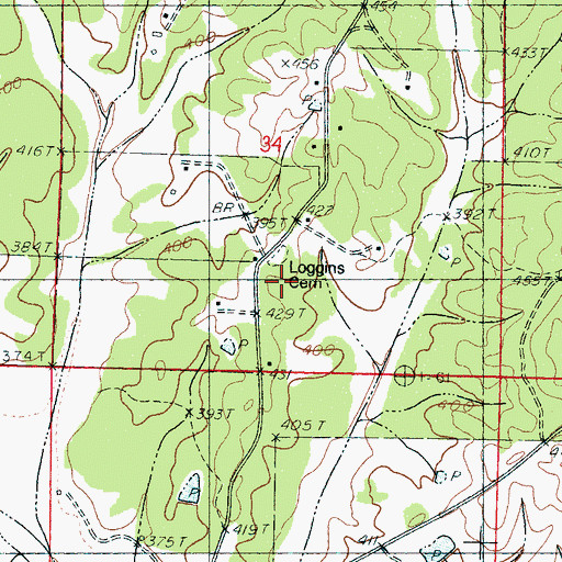 Topographic Map of Loggins Cemetery, MS
